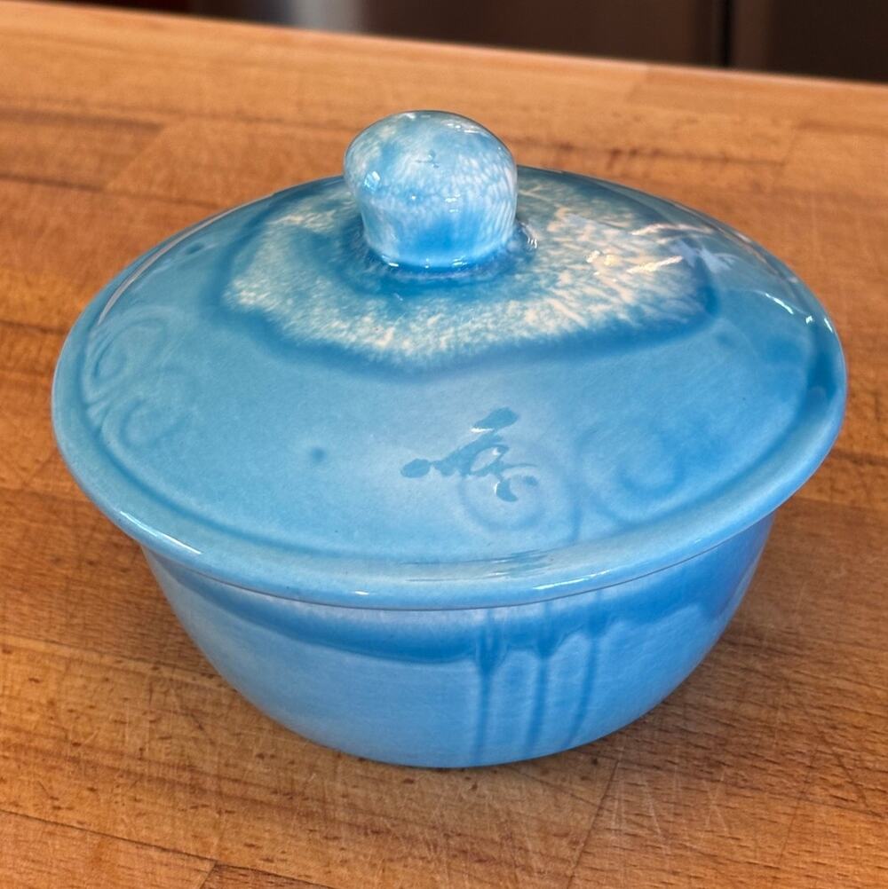 Vintage MCM California Originals Blue Drip Glaze Lidded Dish Sugar Bowl 705